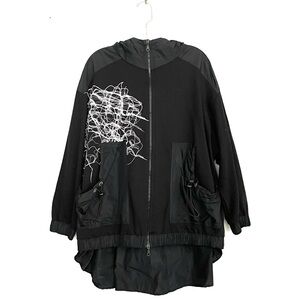 LiNK Studio by Ogi Black Hooded Nina Jacket with White Abstract Design Medium